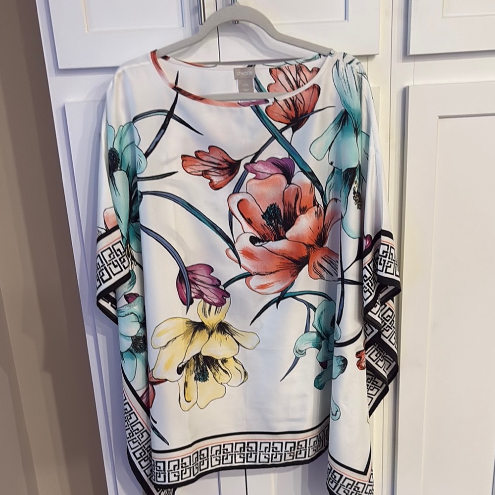 EUC Chico's White Floral Oversized Blouse or Mini Dress Women’s X-XL